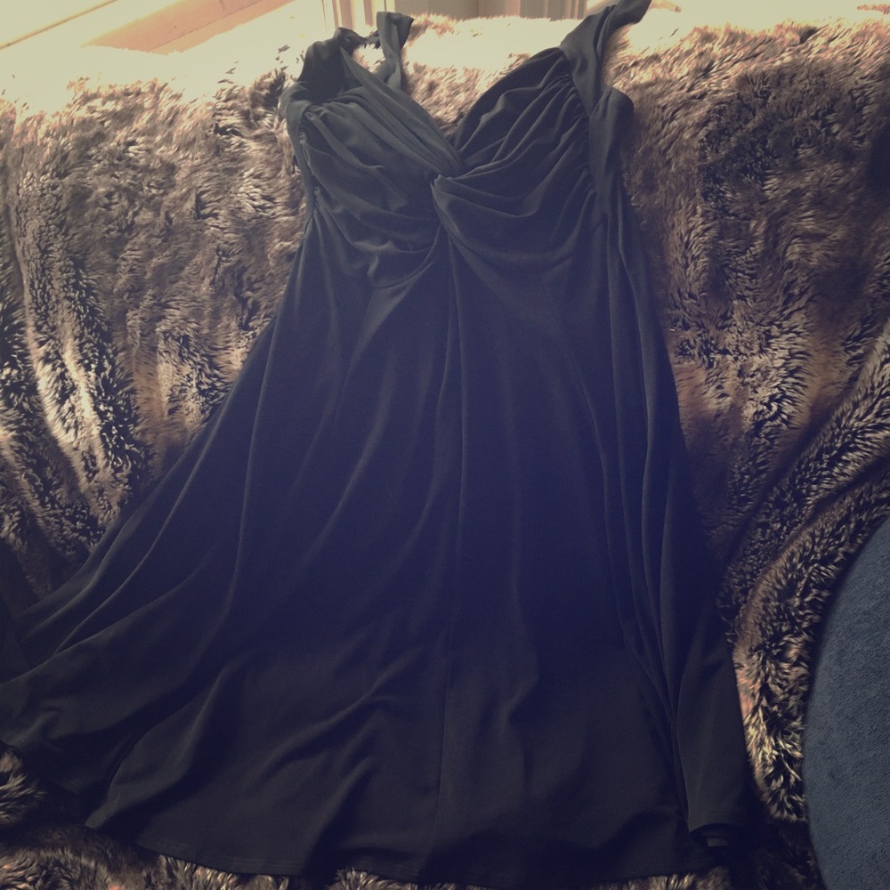 Black ruched top dress with flowy bottom